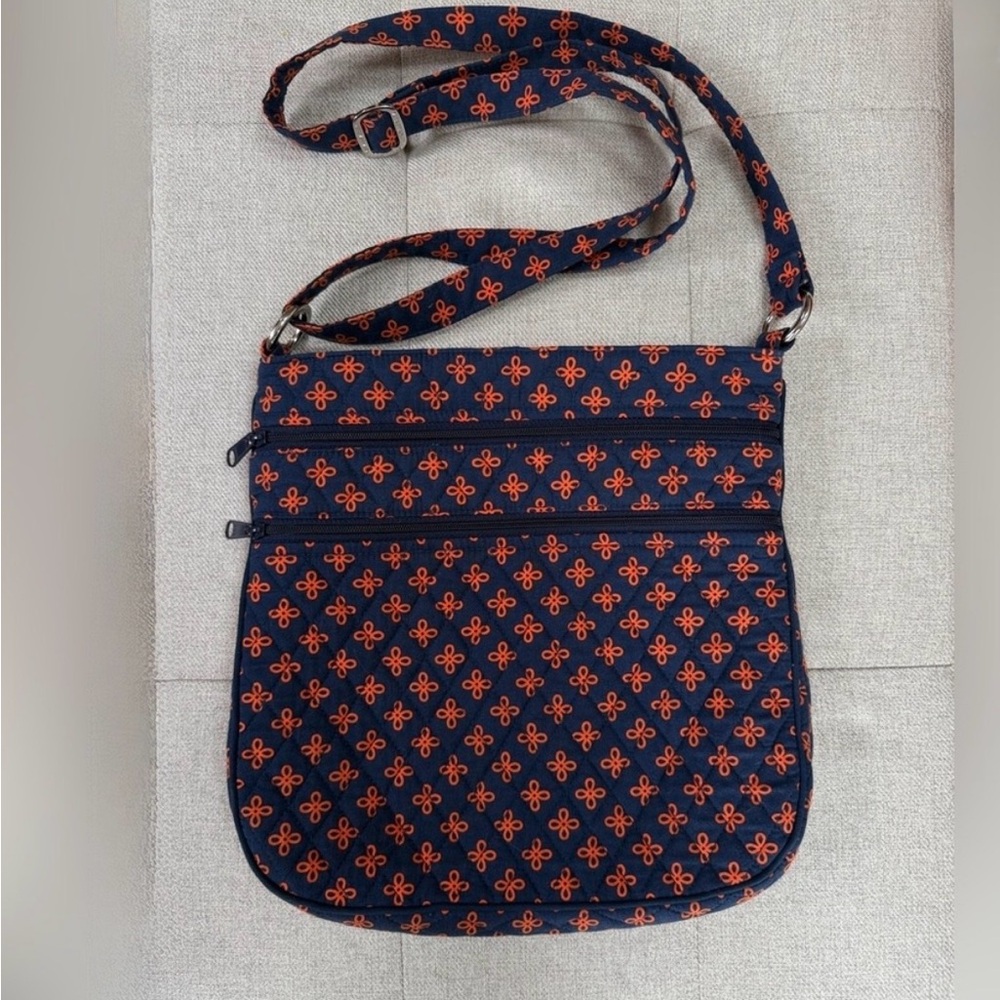 Vera Bradley Navy Quilted Crossbody with Orange Floral Pattern
